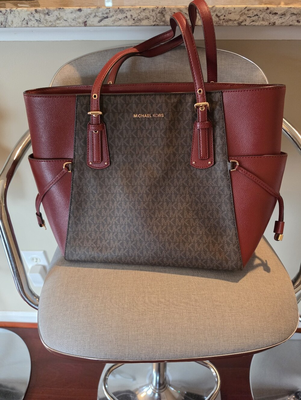 Michael Kors Burgundy and Brown Logo Tote- GENTLY USED